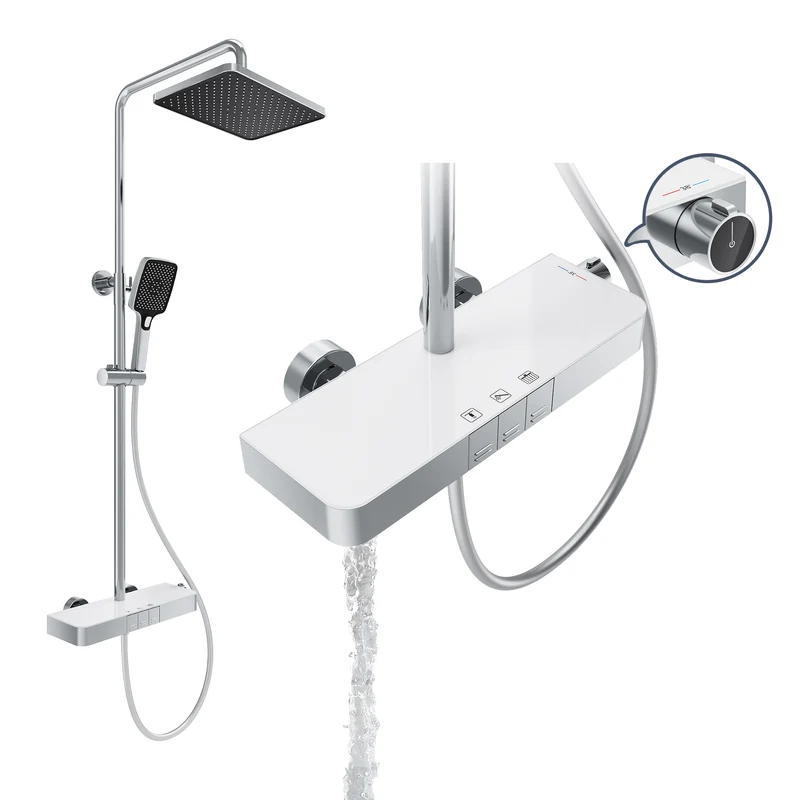 SIRHONA Colonne de Douche Thermostatique, Laiton Chromé Colonne de Douche Tube Rond