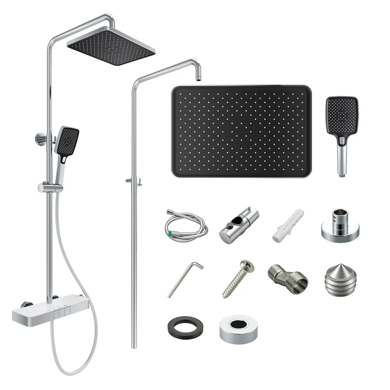 SIRHONA Colonne de Douche Thermostatique, Laiton Chromé Colonne de Douche Tube Rond