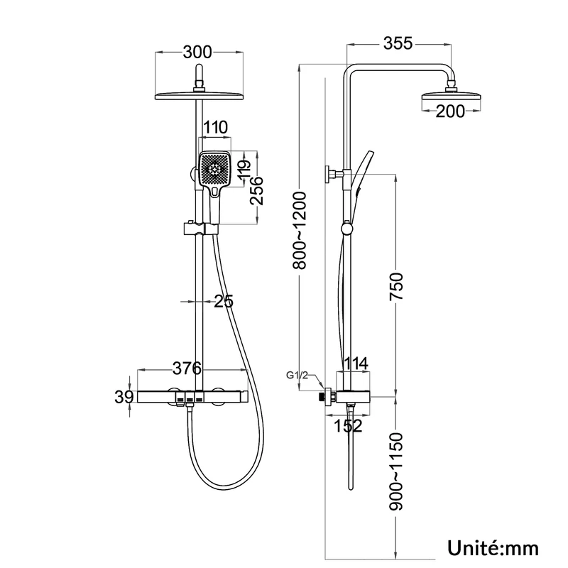 SIRHONA Colonne de Douche Thermostatique, Laiton Chromé Colonne de Douche Tube Rond