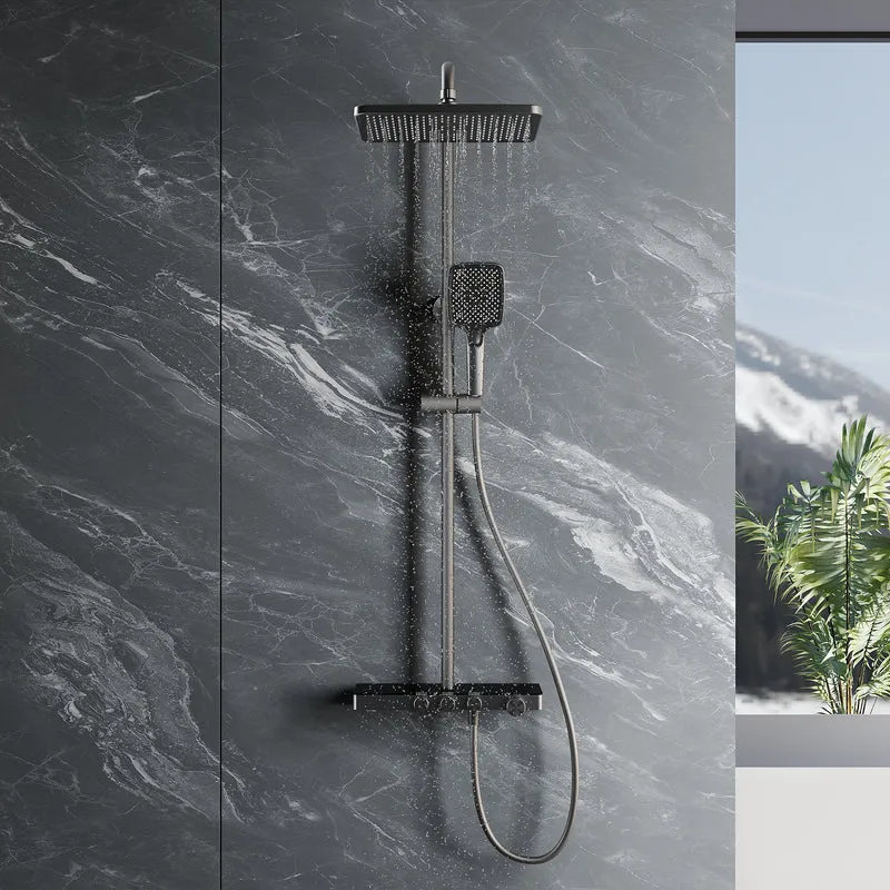 Colonne de Douche Thermostatique 38°C avec Pommeau de Douche, 3 Sorties d'Eau, Réglable en Hauteur, Gris Pistolet