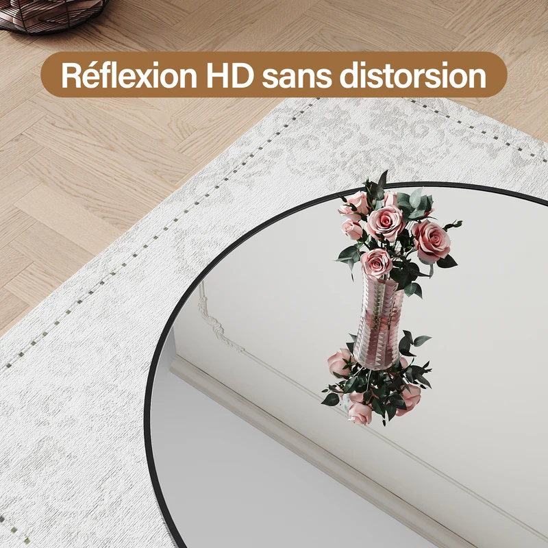 SIRHONA Miroir de maquillage avec cadre noir 900 x 900 x 35 mm, miroir rond mural