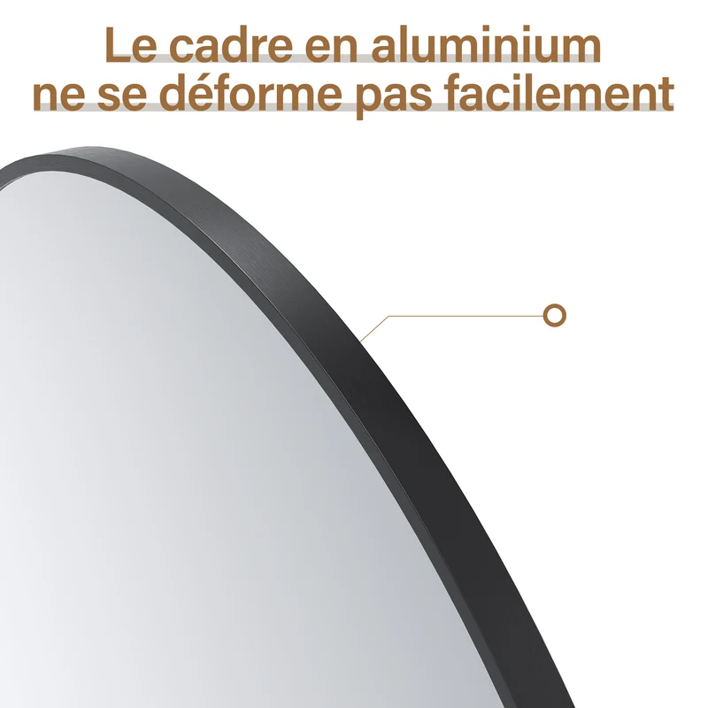 SIRHONA Miroir de maquillage avec cadre noir 900 x 900 x 35 mm, miroir rond mural