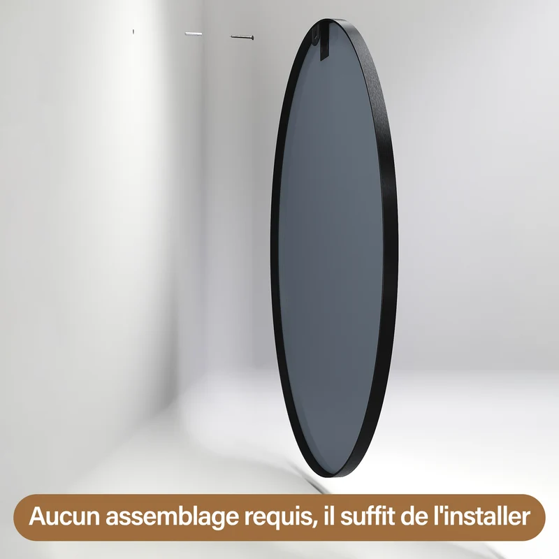 SIRHONA Miroir de maquillage avec cadre noir 900 x 900 x 35 mm, miroir rond mural