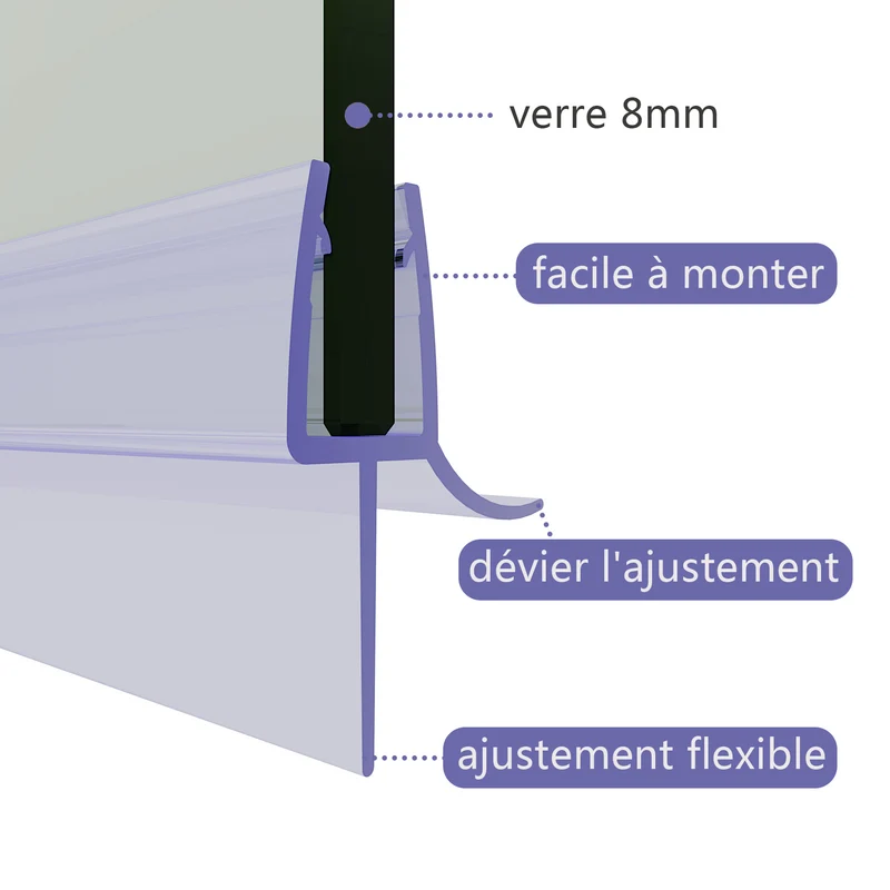 SIRHONA Incurvé Joint de Porte de DoucheJoint de douche en PVC Protection étanche verre 5-6mm Joint de douche 70-120cm
