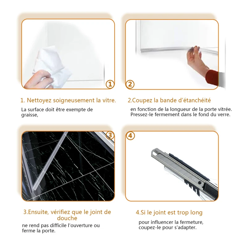 SIRHONA Incurvé Joint de Porte de DoucheJoint de douche en PVC Protection étanche verre 5-6mm Joint de douche 70-120cm