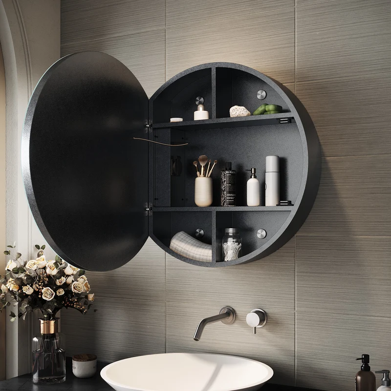 SIRHONA Armoire de Toilette Miroir, Armoire Murale avec Éclairage LED et Prises de Courant, Trois Températures de Couleur Réglables, Gris, 60 x 60 x 14cm
