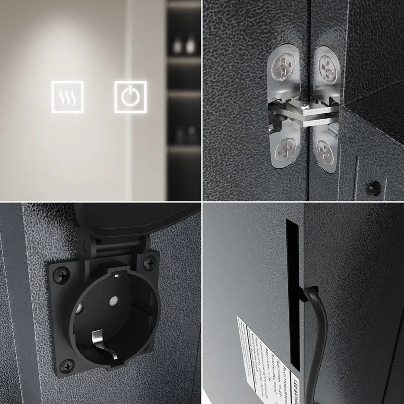 SIRHONA Armoire de Toilette Miroir, Armoire Murale avec Éclairage LED et Prises de Courant, Trois Températures de Couleur Réglables, Gris, 60 x 60 x 14cm