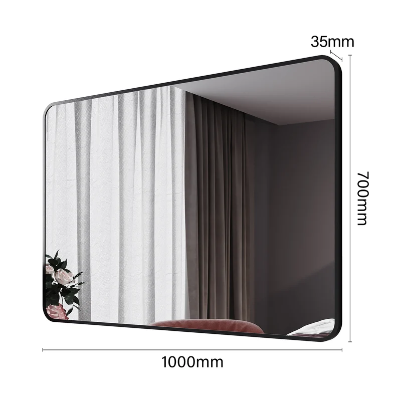 SIRHONA Miroir de maquillage 1000 x 700 x 35 mm, cadre noir, miroir carré mural