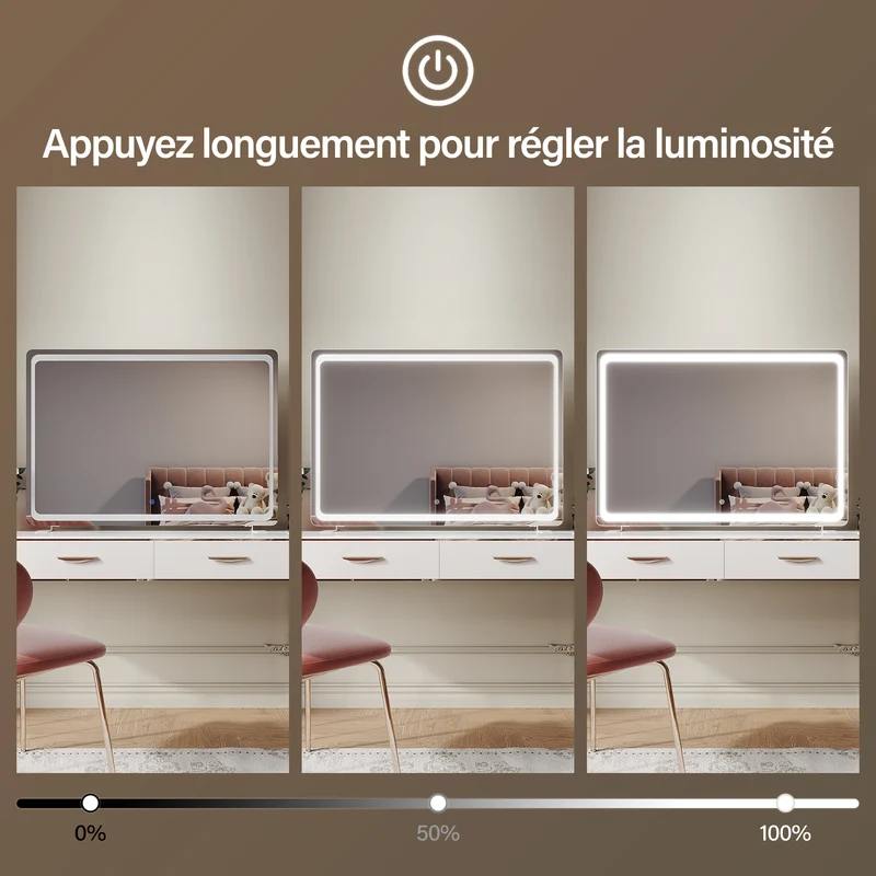 SIRHONA Miroir LED de maquillage moderne, mural ou sur pied 1000 x 700 x 35 mm