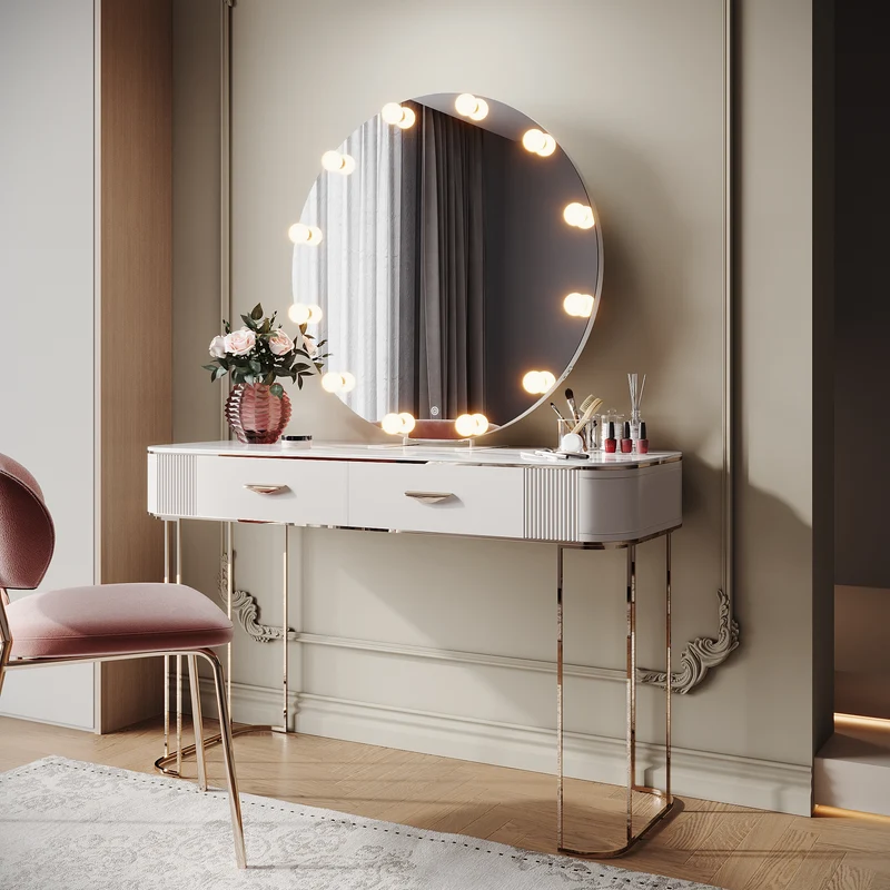 SIRHONA Miroir de maquillage LED, Miroir sur pied avec fonction mémoire 800 x 800 x 35mm