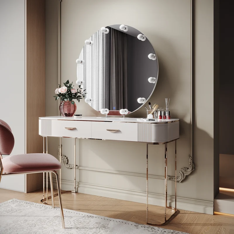 SIRHONA Miroir de maquillage LED, Miroir sur pied avec fonction mémoire 800 x 800 x 35mm