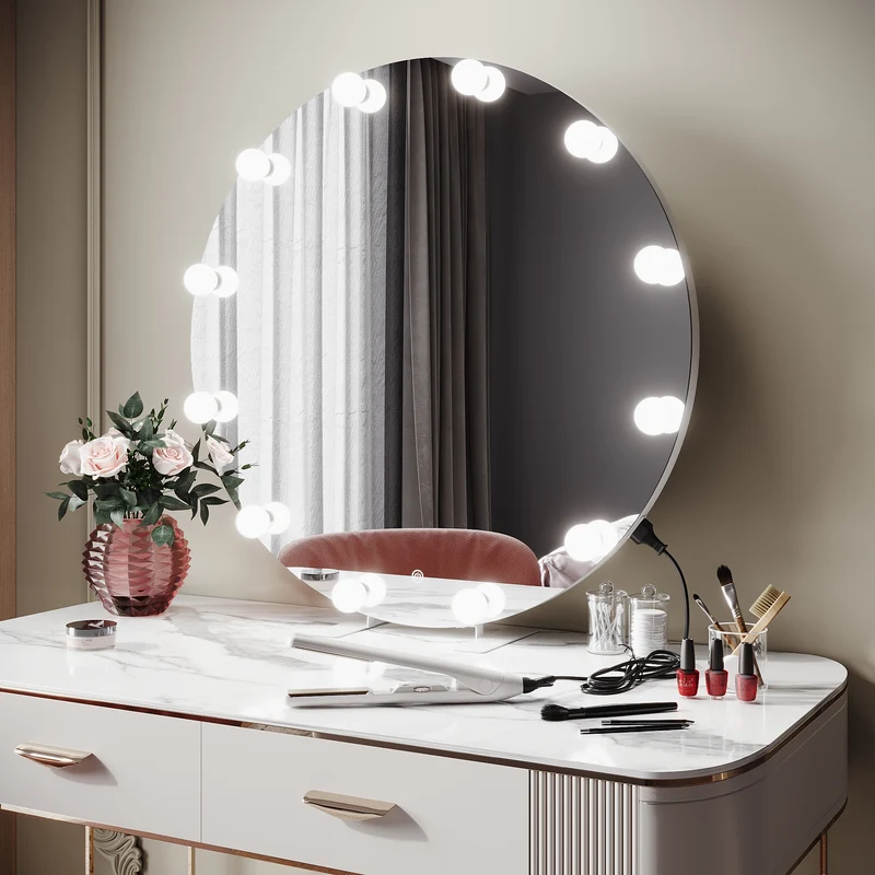 SIRHONA Miroir de maquillage LED, Miroir sur pied avec fonction mémoire 800 x 800 x 35mm