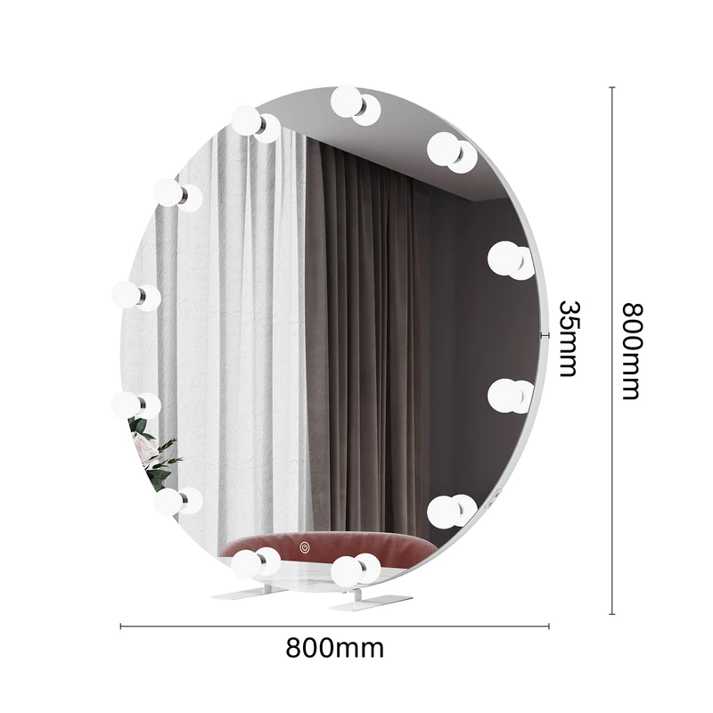 SIRHONA Miroir de maquillage LED, Miroir sur pied avec fonction mémoire 800 x 800 x 35mm