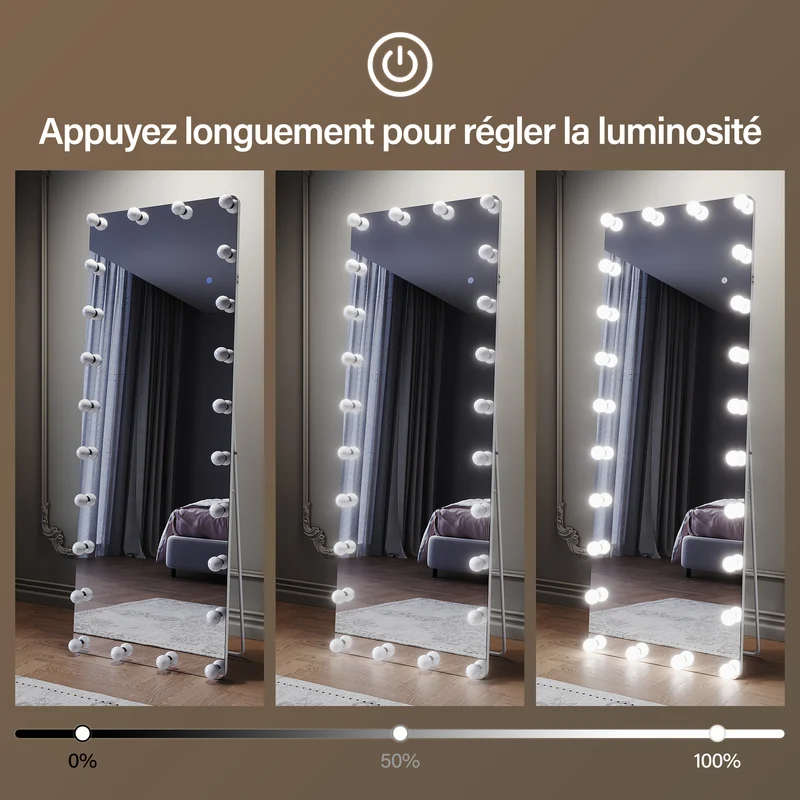 SIRHONA Miroir sur pied LED miroir pleine longueur 1600 x 600 x 35 mm