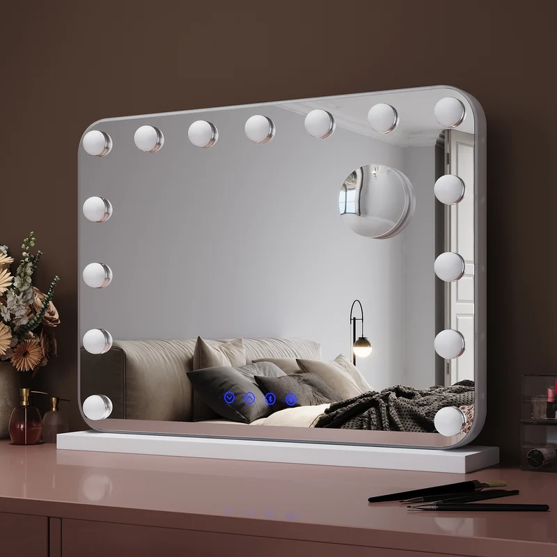 SIRHONA Maquillage 58x43cm avec lumière RGB et haut-parleur Bluetooth Miroir Hollywood LED 3 couleurs Luminosité