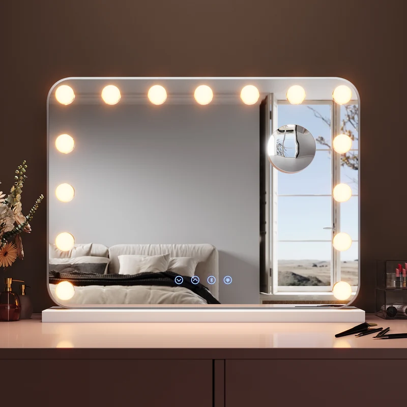 SIRHONA Maquillage 58x43cm avec lumière RGB et haut-parleur Bluetooth Miroir Hollywood LED 3 couleurs Luminosité