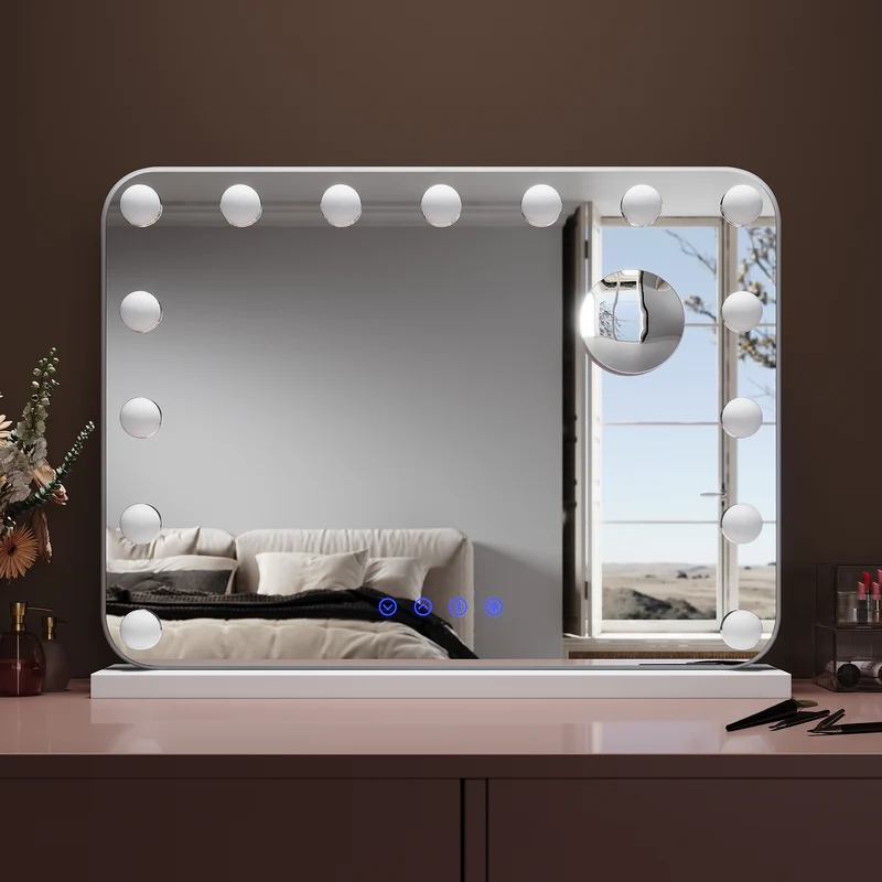SIRHONA Maquillage 58x43cm avec lumière RGB et haut-parleur Bluetooth Miroir Hollywood LED 3 couleurs Luminosité