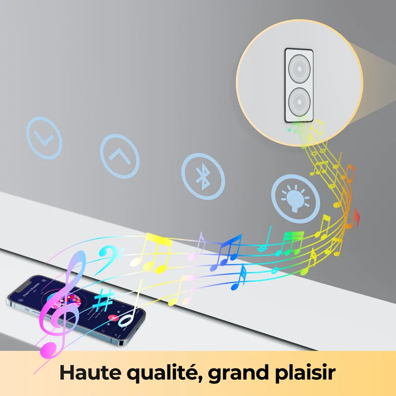 SIRHONA Maquillage 58x43cm avec lumière RGB et haut-parleur Bluetooth Miroir Hollywood LED 3 couleurs Luminosité