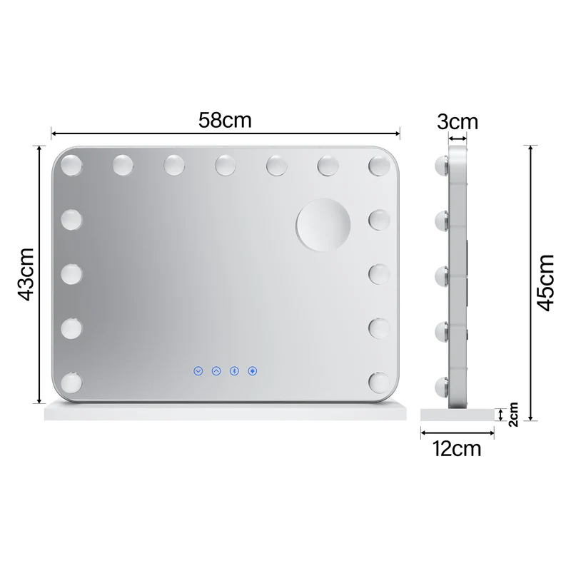 SIRHONA Maquillage 58x43cm avec lumière RGB et haut-parleur Bluetooth Miroir Hollywood LED 3 couleurs Luminosité