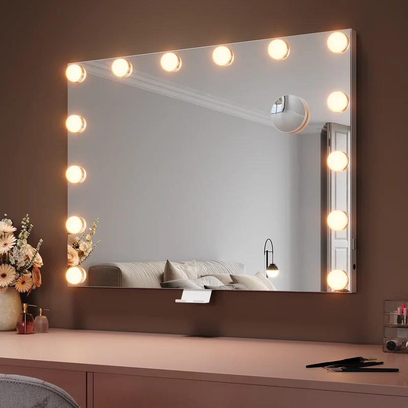 SIRHONA Miroir Maquillage 80x60cm avec 14 ampoules LED Miroir Hollywood 3 couleurs luminosité
