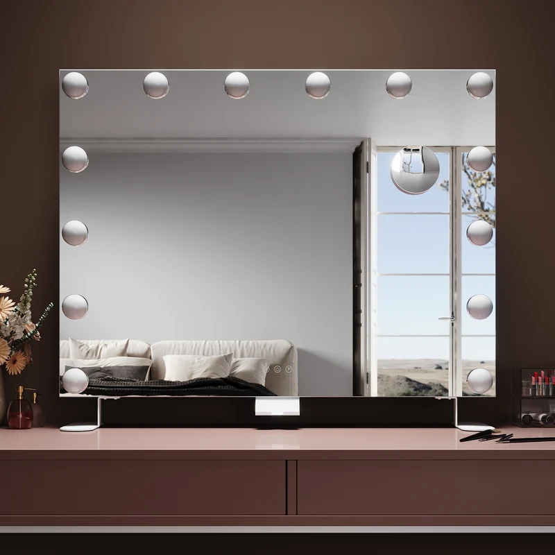 SIRHONA Miroir Maquillage 80x60cm avec 14 ampoules LED Miroir Hollywood 3 couleurs luminosité