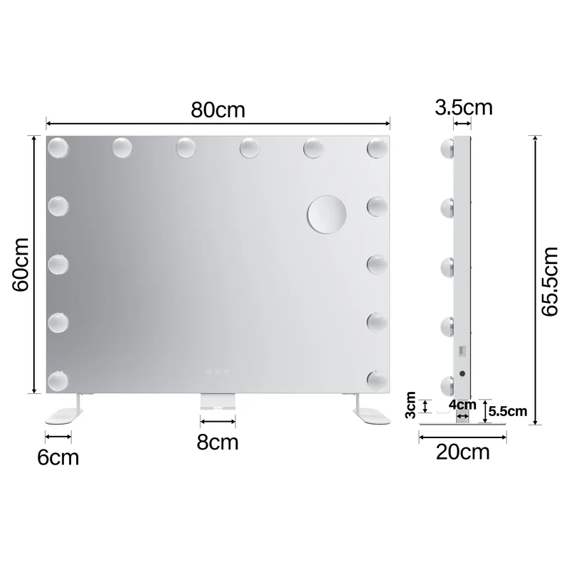 SIRHONA Miroir Maquillage 80x60cm avec 14 ampoules LED Miroir Hollywood 3 couleurs luminosité