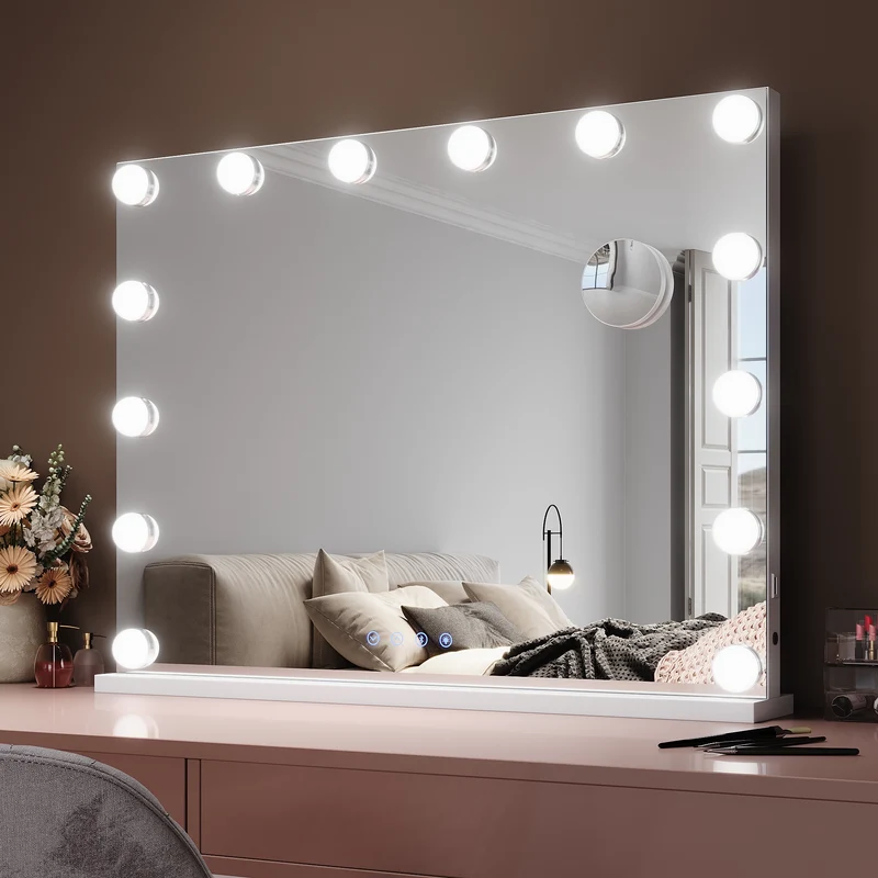 SIRHONA Miroir Mural Miroir Maquillage 80x60cm avec 3 couleurs luminosité réglable miroir grossissant 10X