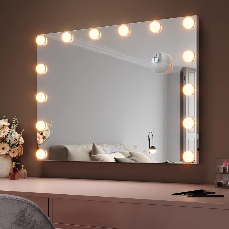 SIRHONA Miroir Mural Miroir Maquillage 80x60cm avec 3 couleurs luminosité réglable miroir grossissant 10X