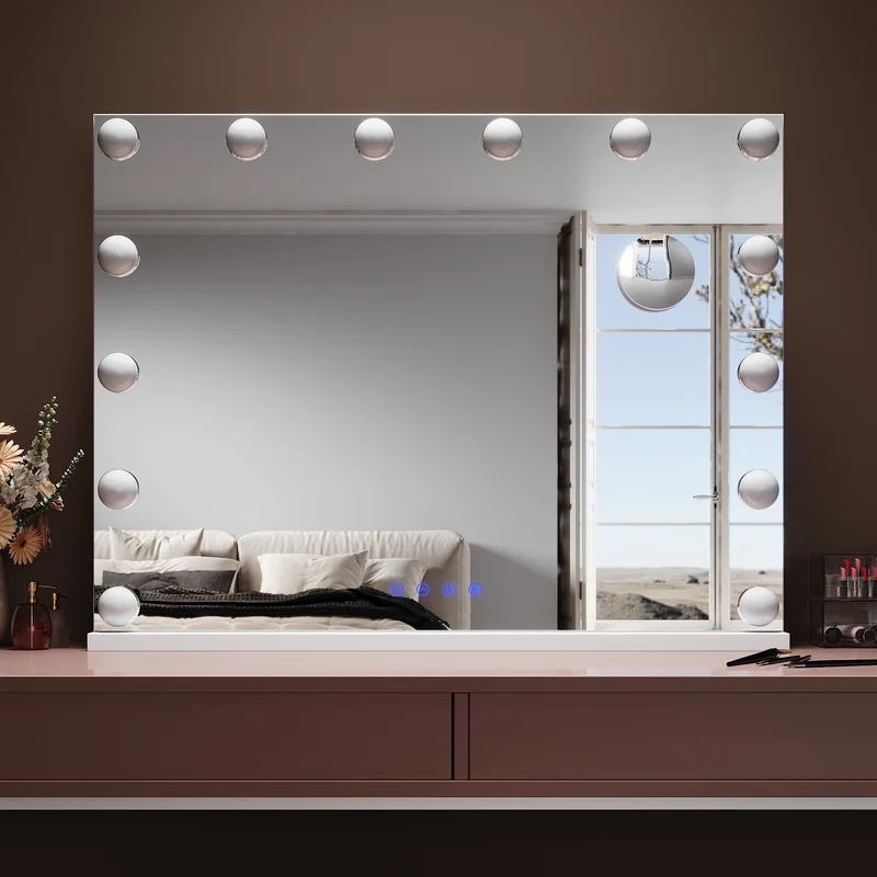 SIRHONA Miroir Mural Miroir Maquillage 80x60cm avec 3 couleurs luminosité réglable miroir grossissant 10X