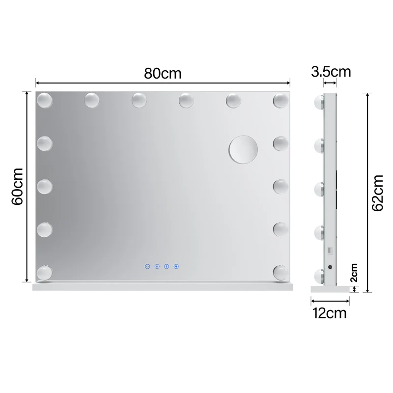 SIRHONA Miroir Mural Miroir Maquillage 80x60cm avec 3 couleurs luminosité réglable miroir grossissant 10X