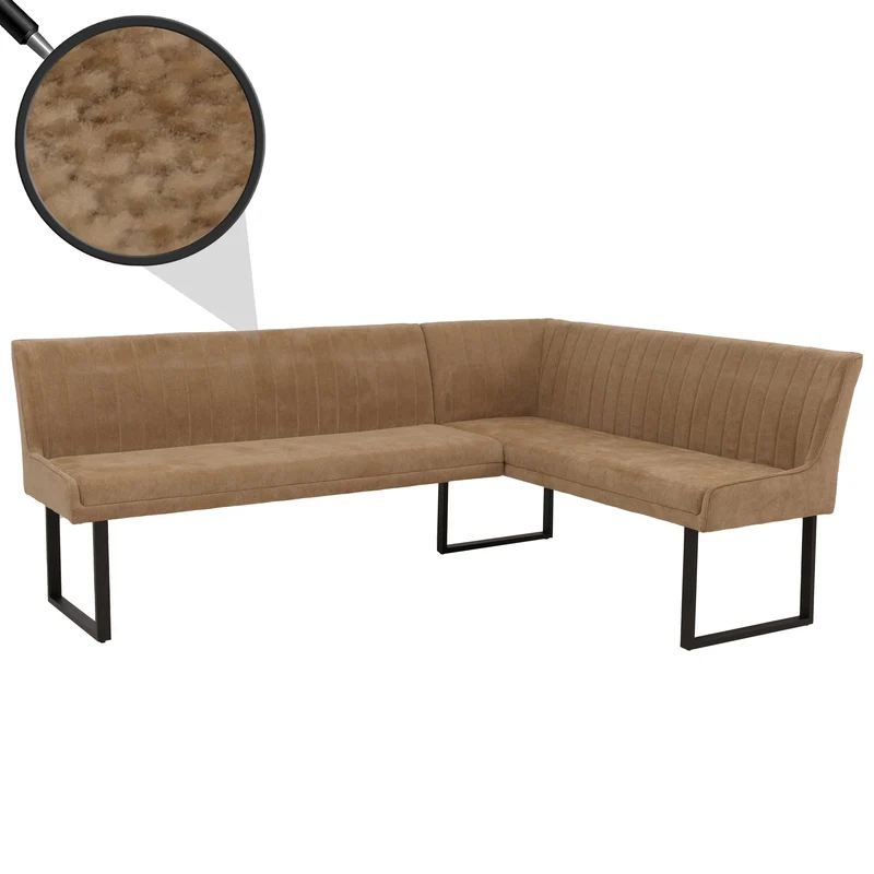 Banquette d’angle banquette de salle à manger jusqu’à 5 personnes assise rembourrée tissu chenille marron clair et fer 04_0009178