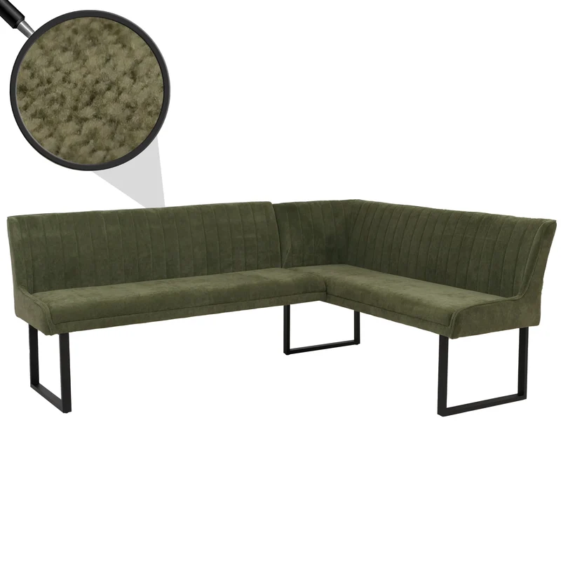 Banquette d’angle banquette de salle à manger jusqu’à 5 personnes assise rembourrée tissu chenille vert et fer 04_0009177