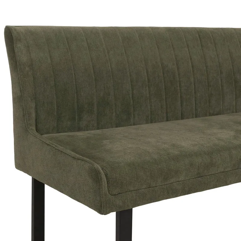 Banquette d’angle banquette de salle à manger jusqu’à 5 personnes assise rembourrée tissu chenille vert et fer 04_0009177