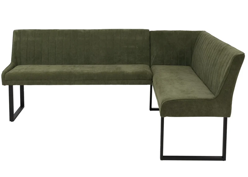 Banquette d’angle banquette de salle à manger jusqu’à 5 personnes assise rembourrée tissu chenille vert et fer 04_0009177