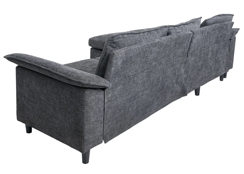 Canapé d’angle méridienne réversible à gauche ou à droite avec 3 coussins tissu gris foncé et bois de peuplier 04_0009294
