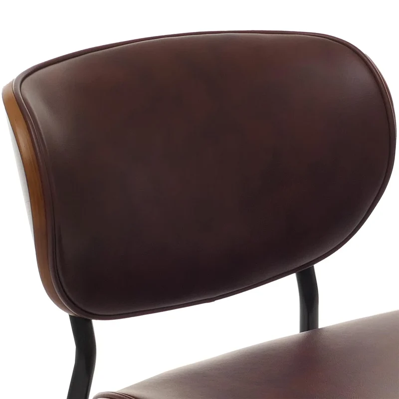Lot de 6 chaises de salle à manger assise rembourrée formes arrondies et protections réglables similicuir marron vintage acier et bois courbé aspect noyer 04_0009495