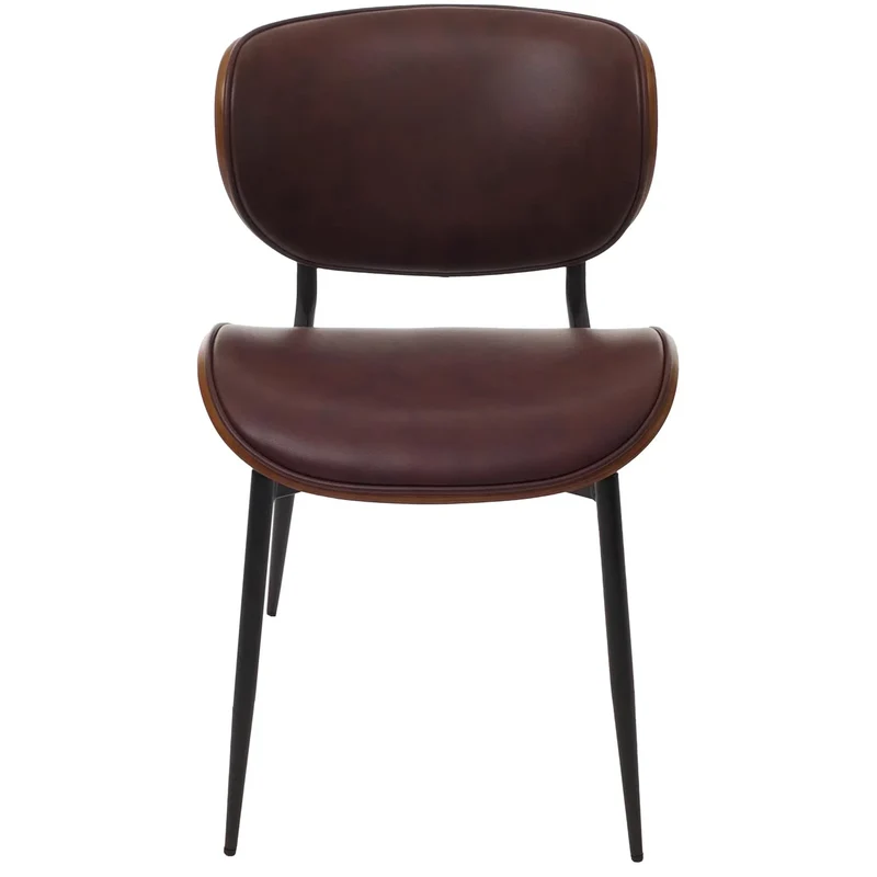 Lot de 6 chaises de salle à manger assise rembourrée formes arrondies et protections réglables similicuir marron vintage acier et bois courbé aspect noyer 04_0009495