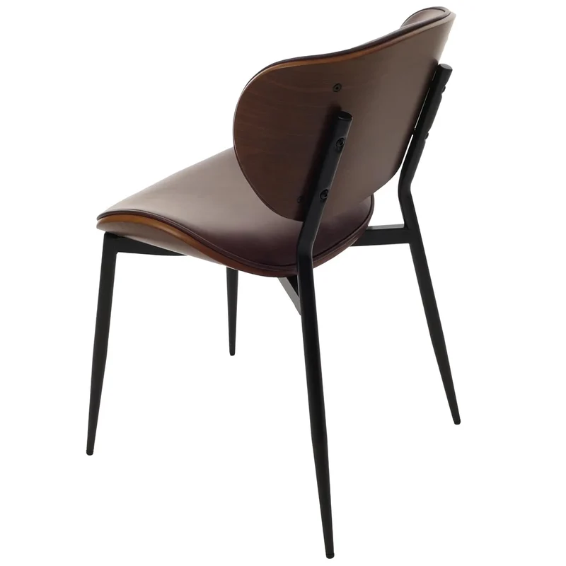 Lot de 6 chaises de salle à manger assise rembourrée formes arrondies et protections réglables similicuir marron vintage acier et bois courbé aspect noyer 04_0009495
