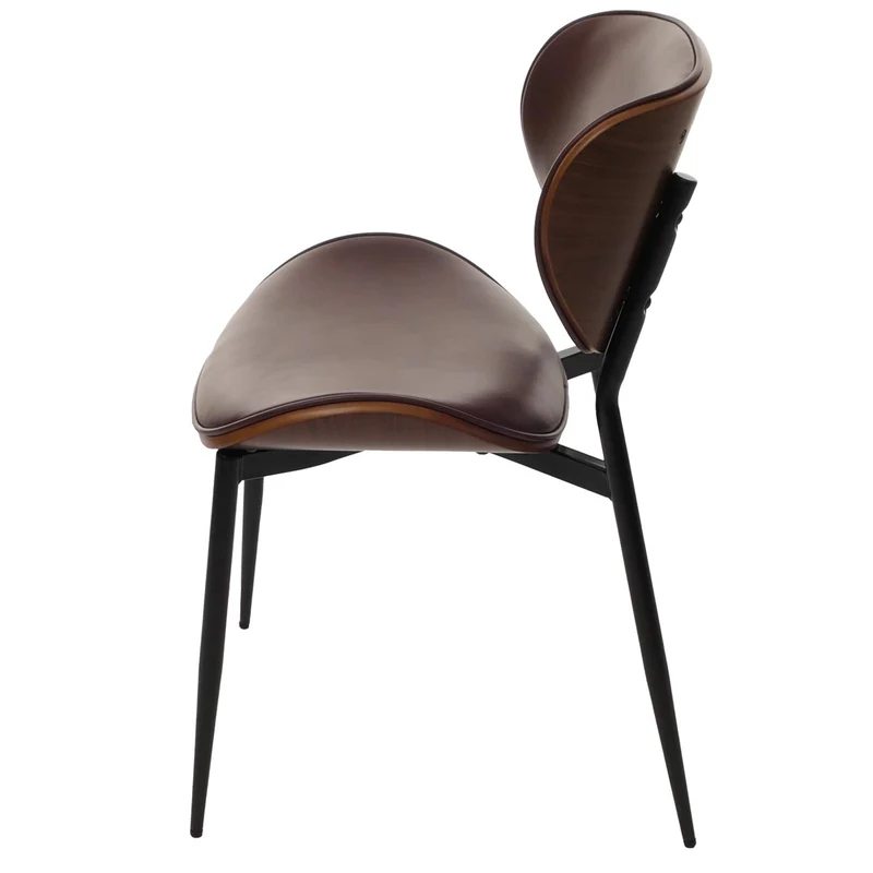 Lot de 6 chaises de salle à manger assise rembourrée formes arrondies et protections réglables similicuir marron vintage acier et bois courbé aspect noyer 04_0009495