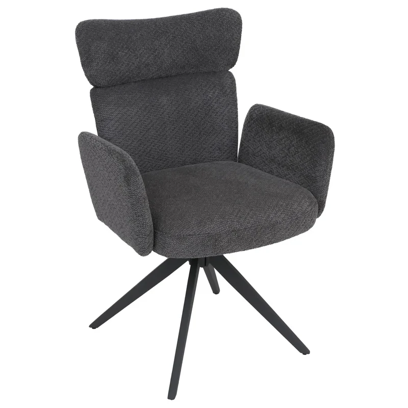 Lot de 6 chaises de salle à manger pivotantes à 180° avec retour automatique et accoudoirs tissu bouclé gris foncé et fer 04_0008815