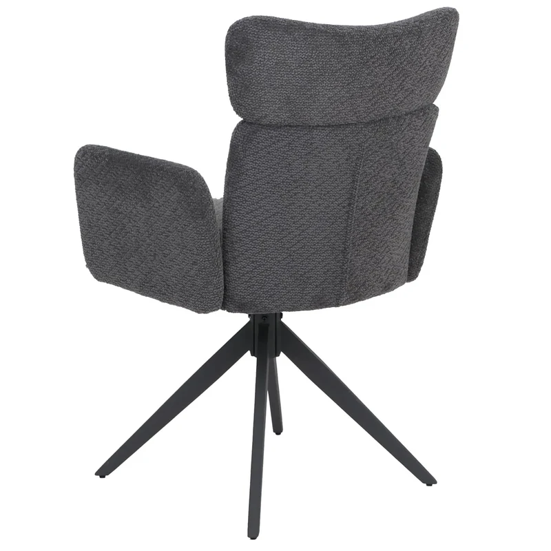 Lot de 6 chaises de salle à manger pivotantes à 180° avec retour automatique et accoudoirs tissu bouclé gris foncé et fer 04_0008815