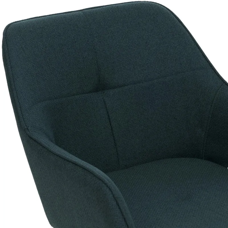 Lot de 2 chaises de salle à manger pivotantes à 180° avec retour automatique accoudoirs et tissu vert pétrole bois de peuplier et fer 04_0009413