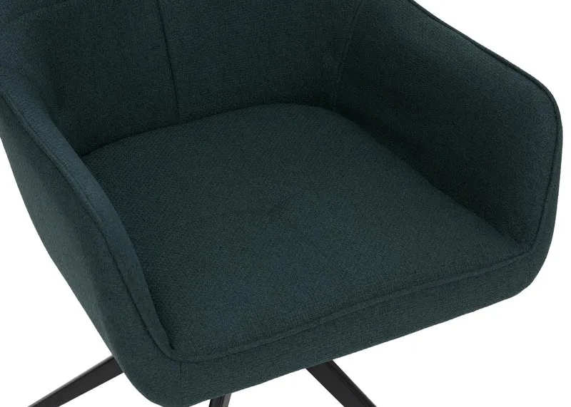 Lot de 2 chaises de salle à manger pivotantes à 180° avec retour automatique accoudoirs et tissu vert pétrole bois de peuplier et fer 04_0009413