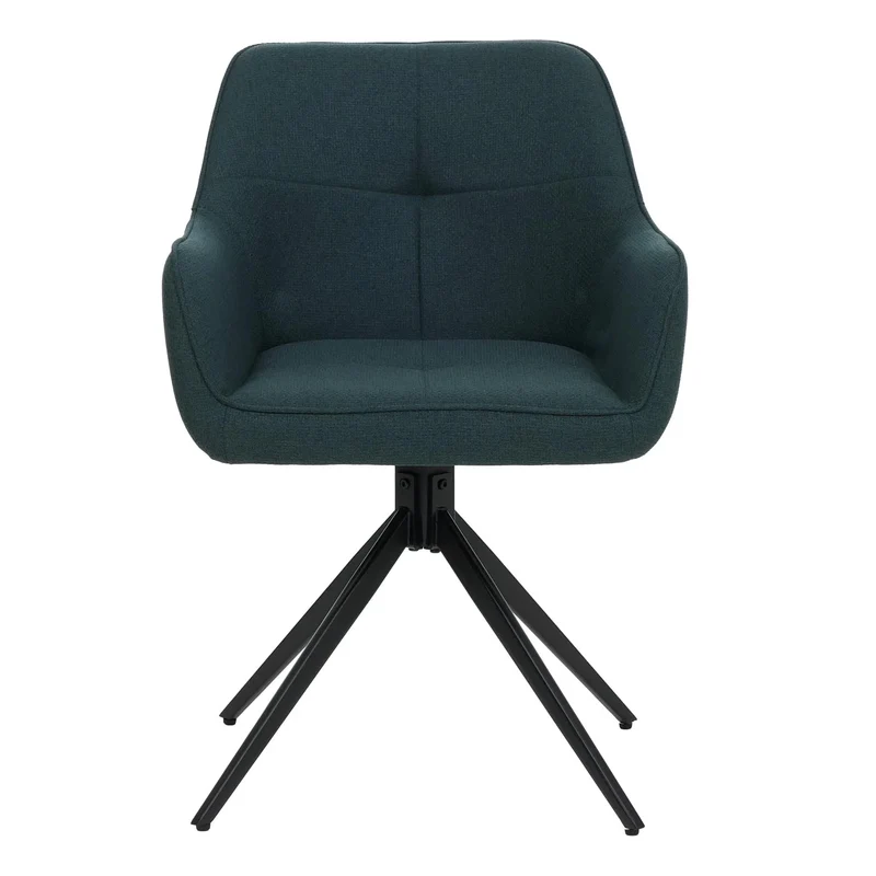 Lot de 2 chaises de salle à manger pivotantes à 180° avec retour automatique accoudoirs et tissu vert pétrole bois de peuplier et fer 04_0009413