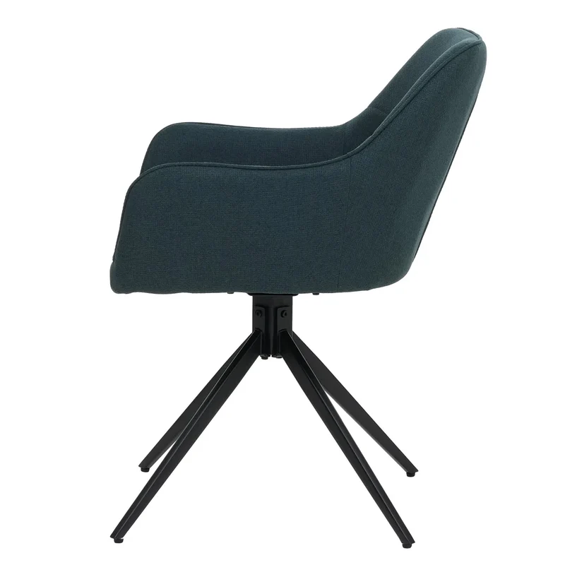 Lot de 2 chaises de salle à manger pivotantes à 180° avec retour automatique accoudoirs et tissu vert pétrole bois de peuplier et fer 04_0009413