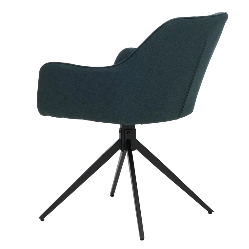 Lot de 2 chaises de salle à manger pivotantes à 180° avec retour automatique accoudoirs et tissu vert pétrole bois de peuplier et fer 04_0009413