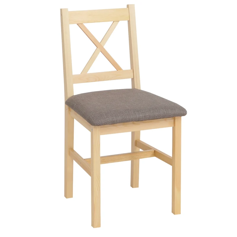 Lot de 4 chaises de salle à manger style maison de campagne assise rembourrée dossier bois massif et tissu gris 04_0009048