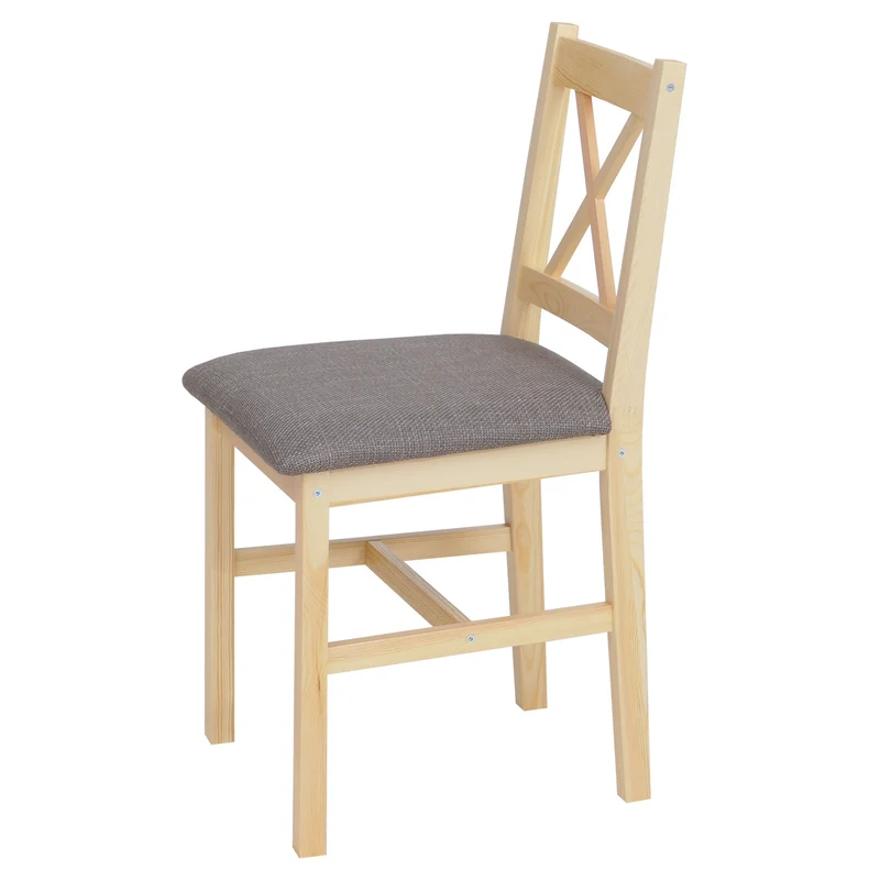Lot de 4 chaises de salle à manger style maison de campagne assise rembourrée dossier bois massif et tissu gris 04_0009048