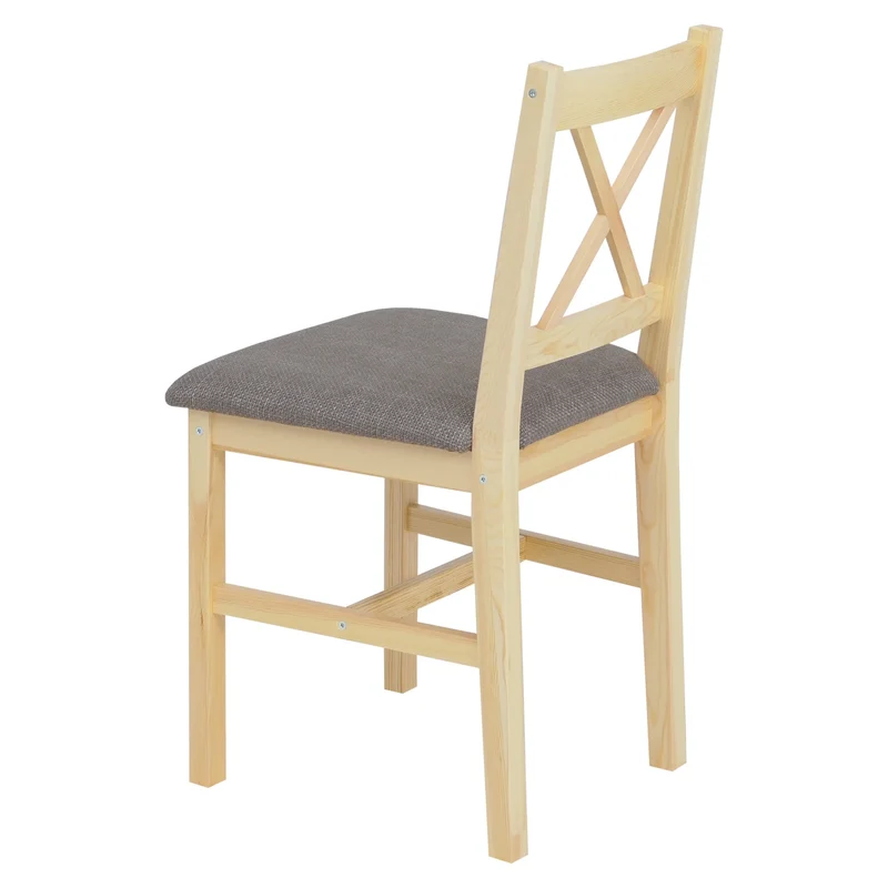 Lot de 4 chaises de salle à manger style maison de campagne assise rembourrée dossier bois massif et tissu gris 04_0009048