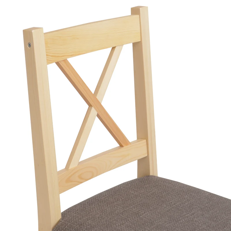 Lot de 4 chaises de salle à manger style maison de campagne assise rembourrée dossier bois massif et tissu gris 04_0009048